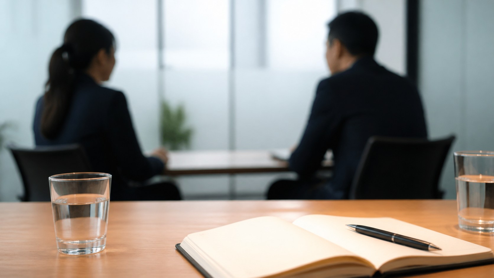 職場の相談対応を表すノートとぼかした面談風景
